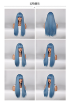 Rambut Lurus Panjang Wanita Tanpa Renda 70cm Warna Biru Mermaid Wig Tenun Mesin Tahan Panas