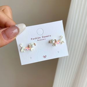 Boucles d'oreilles pour femmes, motif <span class=keywords><strong>chien</strong></span> teckel ondulé de dessin animé, avec tige en argent, design unique et mignon, polyvalentes pour étudiantes - Product Image 6