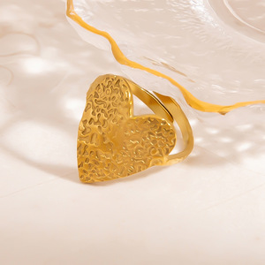 Heart Shape Stainless Steel <b>Ring</b> 18k Gold Plated Adjustable <b>Opening</b> Valentine's Day Jewelry For Women - Product Image 2