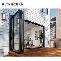Portes coulissantes pliantes en aluminium RICHOCEAN à économie d'énergie, double vitrage à faible émissivité, portes pliantes panoramiques pleine hauteur pour balcon
