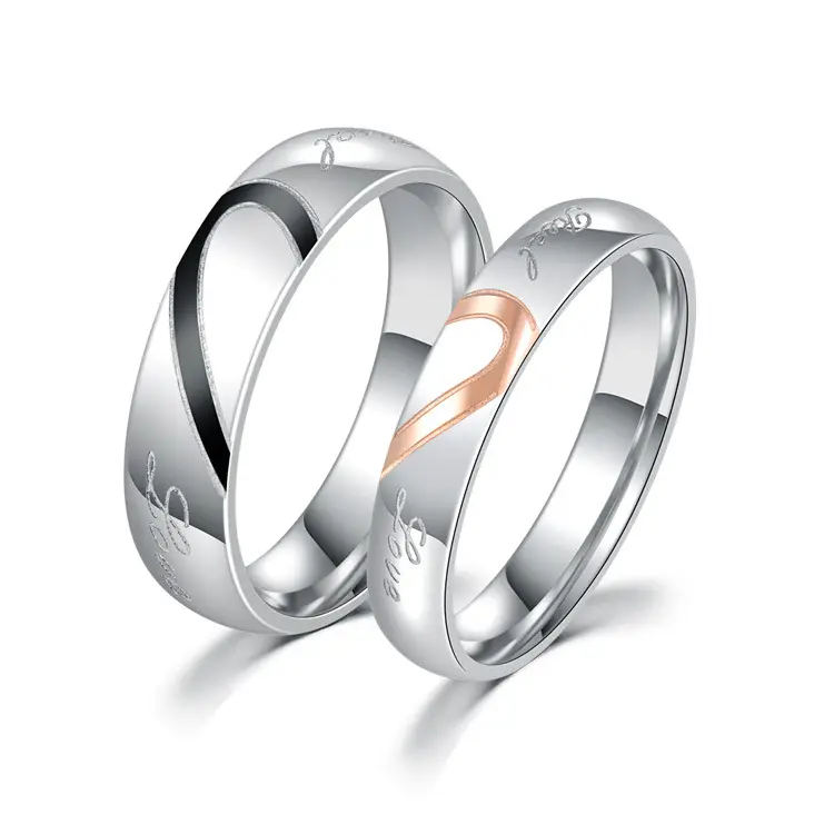 Anillo clásico de acero inoxidable en forma de corazón, alianzas de boda, anillos de pareja de plata para hombres y mujeres