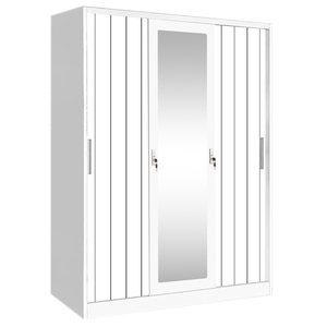 3-<strong>Door</strong> Steel Sliding <strong>Wardrobe</strong> with Central Mirror and Iron Side <strong>Panels</strong> for Bedroom Storage - Product Image 5