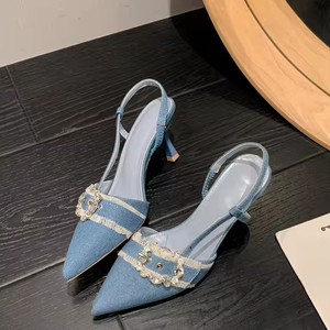 Sandalias de Tacón Alto con Hebilla de Mezclilla, Nuevas para 2025, en Oferta, Zapatos de Mujer - Product Image 5