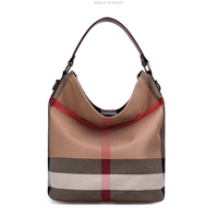 Sac à bandoulière de luxe polyvalent en polyester et cuir, motif écossais tendance avec fermeture éclair et accents de chaîne