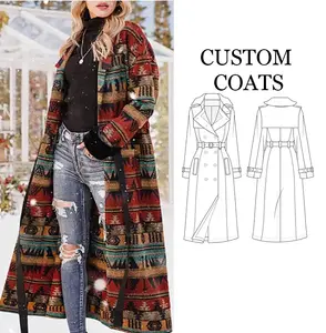 Custom New Arrival Plus Size Women's Long Aztec Jackets And Coats Ladies Fall Winter Double Side Printed Long Coats For Women