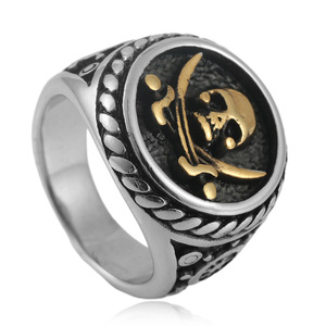 Men's Titanium Steel Skull <b>Ring</b> Silver Two-tone Punk Style Geometric Design 24055 - Product Image 1