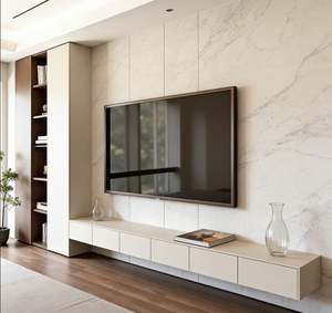 Meuble TV moderne de luxe, meuble de salon, matériau brillant, avec glissières de tiroirs et étagères de rangement, couleur personnalisée - Product Image 1