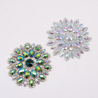 Brillant en gros rond fleur patchs cristal vert coloré strass appliques embellissements pour les femmes robe de mariée