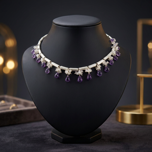 925 Silver Amethyst Beaded <b>Necklace</b> with Flower Design for Women Classic Everyday Wear Jewelry Brand a From Rajasthan - Product Image 3