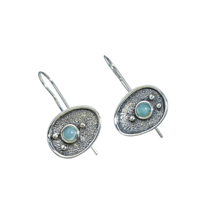Unisex 925 Sterling Silver Hoop <b>Earrings</b> <b>Aquamarine</b> Round Cut Bezel Setting Gemstone Birthstone Jewelry Third Party Appraisal - Product Image 1