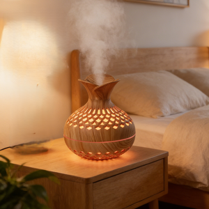 New Arrival Home Office Use Wooden Grain Flower Humidifier Colorful Lamp Mist Humidifier With Lamp Mini Aroma Humidifier - Product Image 1