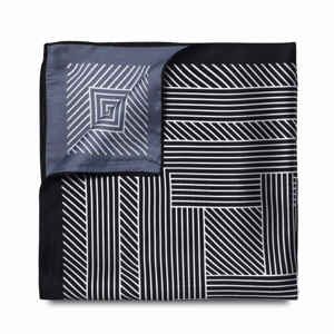 Sciarpa Quadrata EDGE Personalizzata con Motivi Geometrici Bianchi e Neri, in Raso Effetto Seta per Donne, Accessorio Minimalista per Testa, Collo e Capelli - Product Image 3