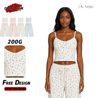 Anjie – Ensemble pyjama caraco et pantalon à motif floral pour femme, personnalisable OEM/ODM, marque privée, fabricant en gros de vêtements de nuit et de détente