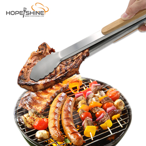 Vente chaude Manche En Bois En Acier Inoxydable Gadgets De <span class=keywords><strong>Cuisine</strong></span> Outils Pain <span class=keywords><strong>Viande</strong></span> BBQ Pinces À Aliments Pour L'extérieur - Product Image 3