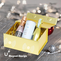 Emballage en carton rigide personnalisé en gros, recyclable, doré, pour cosmétiques, mariage, Noël, boîte cadeau pliable magnétique avec ruban
