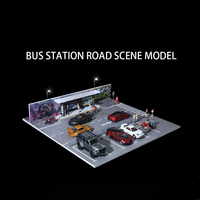 Maquette de scène routière de station de bus à l'échelle 1:64, diorama de rue réaliste avec éclairage pour exposition de voitures miniatures, plateforme de parking