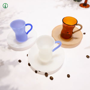 طقم فنجان شاي وصحن من الزجاج الملون، كوب قهوة بشعار مخصص مناسب للإسبريسو والعصير والكابتشينو وغيرها من المشروبات - Product Image 4