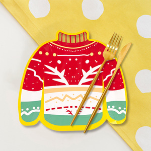 Maßgefertigte Weihnachtspullover-förmige <span class=keywords><strong>Pappteller</strong></span> Einweg-Feiertagsteller Weihnachts-Tischzubehör - Product Image 4