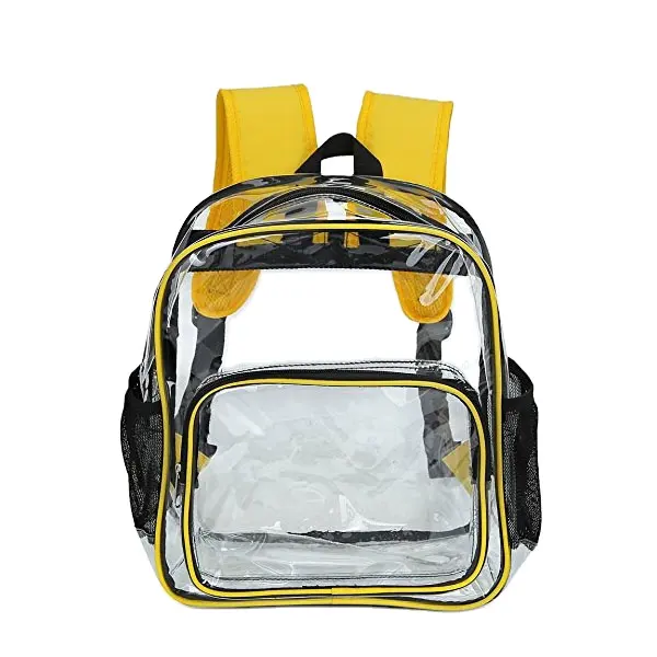 Cute kids transparent pvc clear backpack school bag with mesh side pockets,durable material clear pvc backpack wholesale