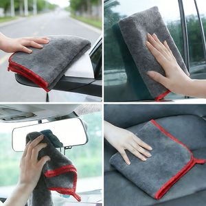 Serviette de nettoyage de voiture en microfibre corail 30x30 30x40 30x60 Bordure rouge Haute densité Emballage personnalisé OEM ODM - Product Image 5