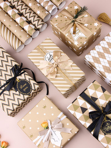 Venta al por mayor 80g papel de embalaje Kraft 43*300cm rollo de papel de regalo de embalaje de regalo personalizado de lujo - Product Image 2