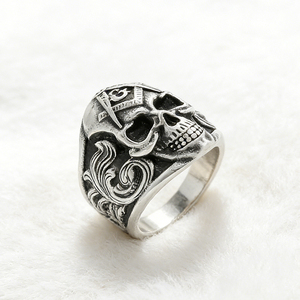 Bagues en acier inoxydable fin, style Viking Gothique, avec incrustation de crâne vintage argenté, pour usage quotidien, idéales comme cadeaux unisexes pour hommes, vente en gros - Product Image 4