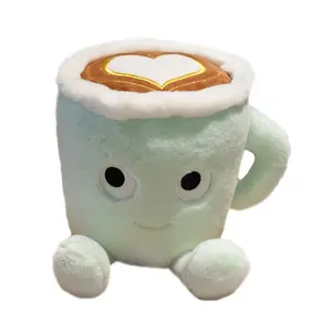 Almohada en forma de taza de café, juguete de felpa suave de té verde, latte