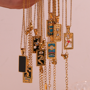 Ins Stijl Mode Retro Populaire Hot Selling Hanger Rvs Rechthoekige Druppelende Zirkoon <span class=keywords><strong>Tarot</strong></span> Ketting - Product Image 3