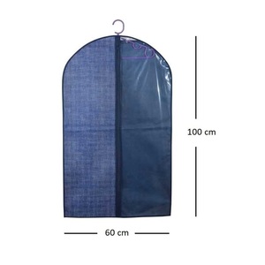 Sac à vêtements bleu TNT 100x60 cm anti-poussière avec côté transparent et fermeture éclair - Product Image 2