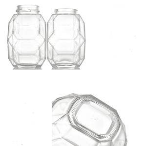 Pot madu heksagonal kosong dengan tutup gabus kayu kemasan kaca kelas makanan kaleng tertutup guci madu heksagonal dengan tongkat sendok - Product Image 5
