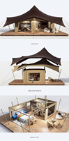 Tente de glamping de luxe pour safari africain, type villa, en acier, avec climatisation, grande couverture en toile PVC et côtés en tissu