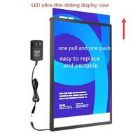 Boîte à lumière LED ultra-mince en verre trempé avec cadre en aluminium rectangulaire coulissant, pour menu de restaurant et publicité murale
