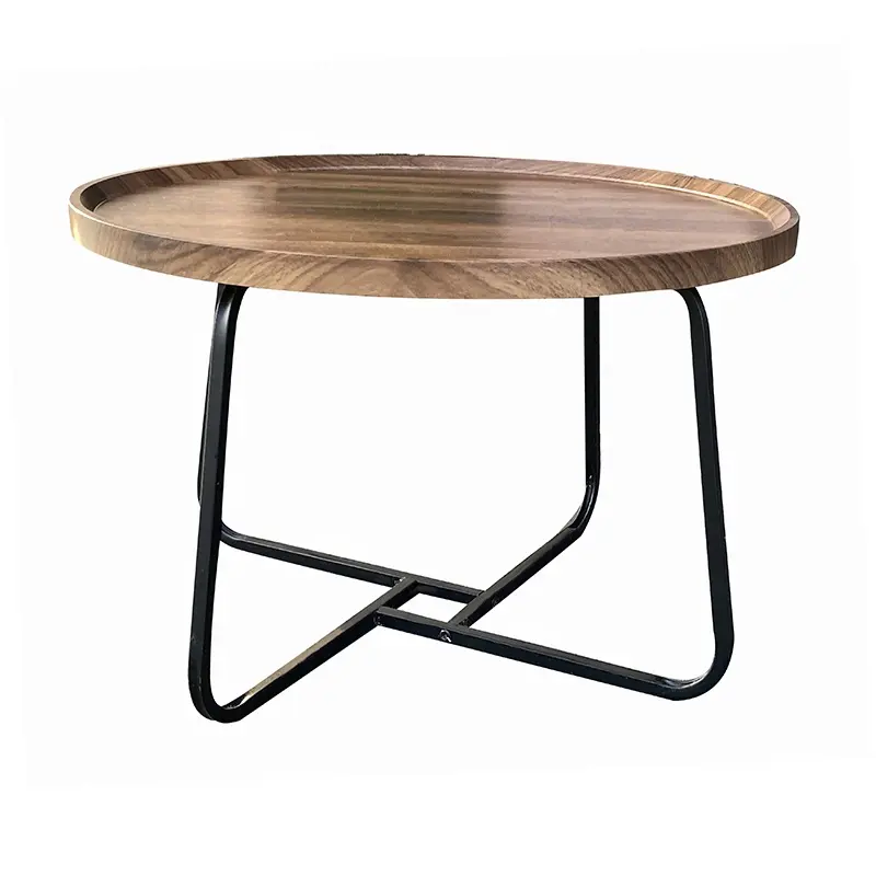 Precio de fábrica al aire libre de madera como diseño de marco de hierro Patio pequeña mesa de centro para jardín café