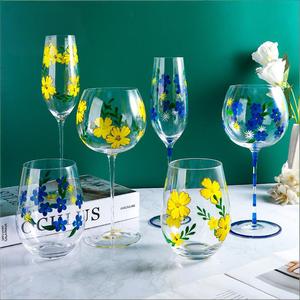 Factory <strong>Wholesale</strong> Hand Painted Flower Wine Glass Ultra Thin Crystal Glass Goblet <strong>Champagne</strong> <strong>Flute</strong> Restaurant Hotel Use - Product Image 1