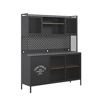 Meuble de cuisine moderne en acier écologique avec panneaux transparents et panneau perforé, 3 étagères pour salon et rangement alimentaire
