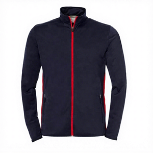 Men's Navy Fleece <b>Jacket</b> With <b>Red</b> Zipper Stand Collar Casual Breathable Knitted Polyester Autumn Wear - Product Image 1