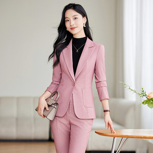 Women's Brown Suit Set Polyester Worsted Full Sleeve Anti-Wrinkle Office Lady Autumn Formal Workwear - Product Image 3