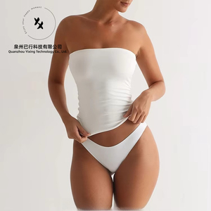 Top court sexy en maille unie avec logo personnalisé, haute élasticité, 95% polyester, 5% élasthanne, classique, bandeau, tube top pour femme - Product Image 3