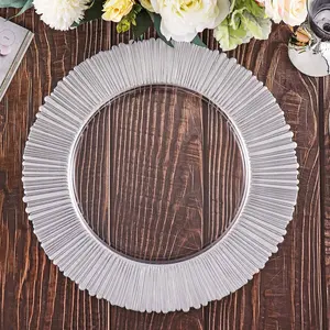 2024 Elegant Minimalist Pattern Round Under Plate Strip Lines Clear Gold Rim Glass Charger Plates For Events Wedding Banquet