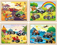 Grandes puzzles en bois Monster Truck, jouet éducatif, boîte cadeau pour les tout-petits, enfants de 2 à 4 ans, garçons et filles, 3 4 5 6