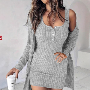 Robe Courte Décontractée Sans Manches en Maille Côtelée Unie Coupe Slim pour Femmes Grandes Tailles – Idéale pour le Dropshipping Shopify - Product Image 4