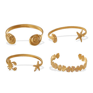 Ocean Series <b>Bracelet</b> Titanium Steel Starfish <b>Bangle</b> Leaf Open Design Unisex Jewelry - Product Image 5