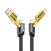 Câble de charge rapide PD 65W 4-en-1 multi-téléphones avec affichage de la tension et utilisation en voiture, longueurs 1m, 1.5m, 2m - Vente en gros
