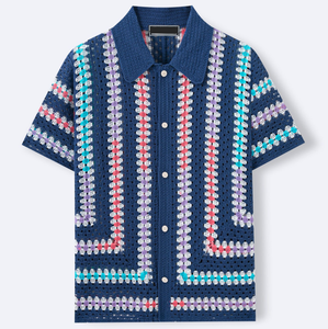 <span class=keywords><strong>Polo</strong></span> da <span class=keywords><strong>uomo</strong></span> casual personalizzata con design traforato traspirante, motivo a tinta unita, manica corta, con risvolto e chiusura monopetto - Product Image 2