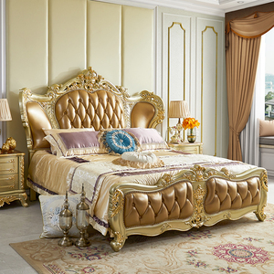 Châu Âu-Phong Cách Rắn Gỗ Da Đôi Giường Sồi Khung Sang Trọng 1.8M Vương Miện Khắc Công Chúa Giường Thạc Sĩ Phòng Ngủ Lưu Trữ Nhà - Product Image 2