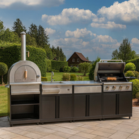 Toutes saisons Outdoor Camping Black Outside Bbq Kitchen Armoire de cuisine extérieure en acier inoxydable avec four à pizza, grill et évier