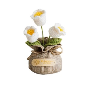 Nouveau fait à la main Positif Crochet Galsang tulipe Rose <span class=keywords><strong>tournesol</strong></span> en pot fleurs plantes pour la maison table Graduation fête des mères cadeau - Product Image 5