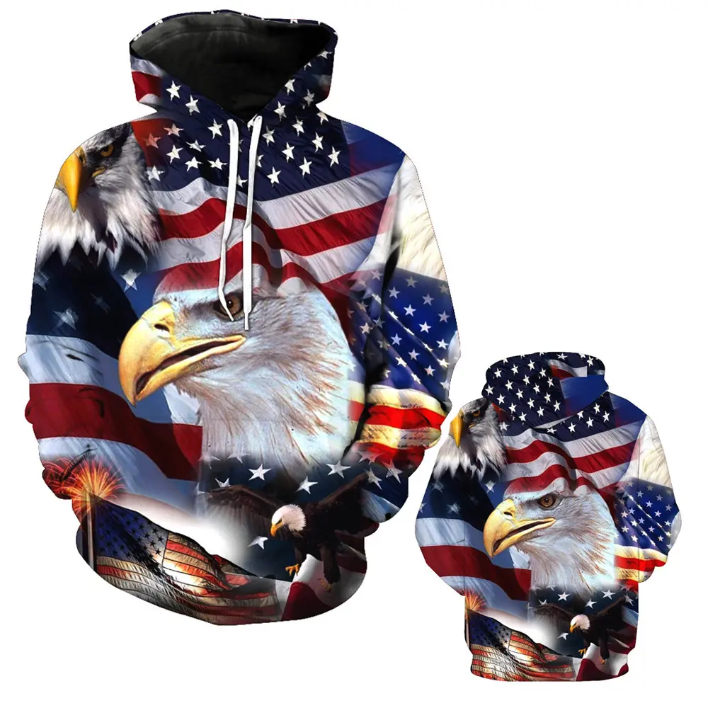 Wholesale American Style Eagle Hoodies Pocket Nation Pattern 3D Printing 2024