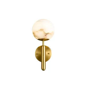 Living Room Contemporary Creative Nordic Alabaster Bedroom Ball Marble Brass LED Wall Lamps