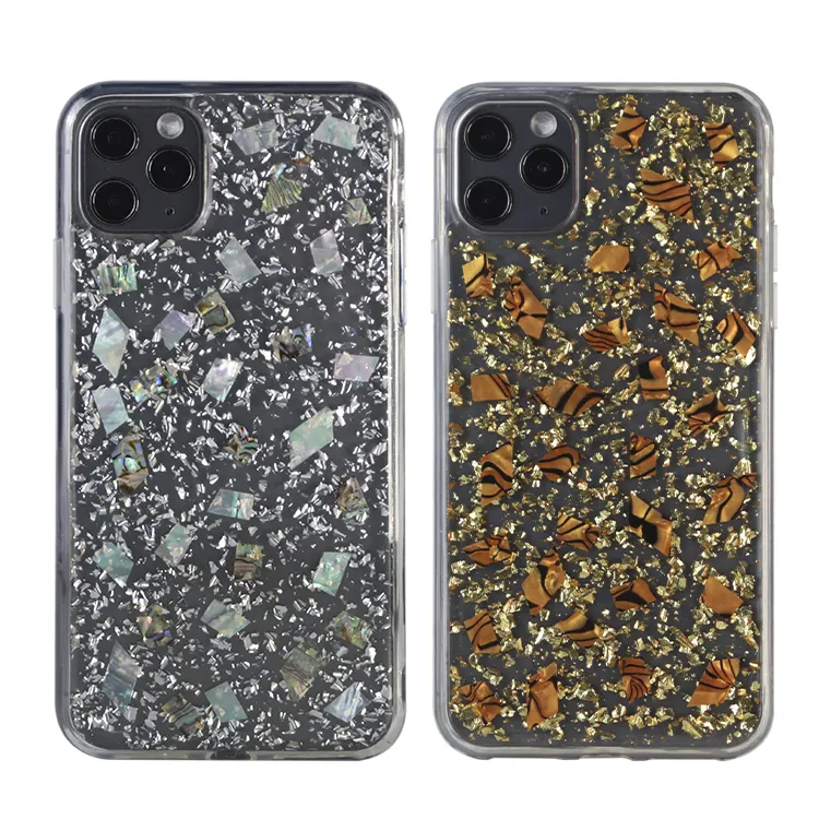 Nieuwe Telefoon Achterkant Cover Folies Real Seashell Stukken Telefoon Hoesje Goud Voor Iphone 13 11 Mini 6S Xr Luxe Waterdichte Mobiele Telefoon Case